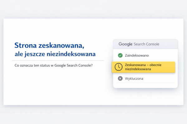 Status „strona zeskanowana, ale jeszcze niezindeksowana” w Google Search Console – wizualne wyjaśnienie etapu między skanowaniem a decyzją o indeksacji strony