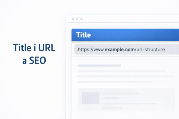 Schemat górnej części strony internetowej pokazujący title i adres URL jako kluczowe sygnały tematu strony w SEO.